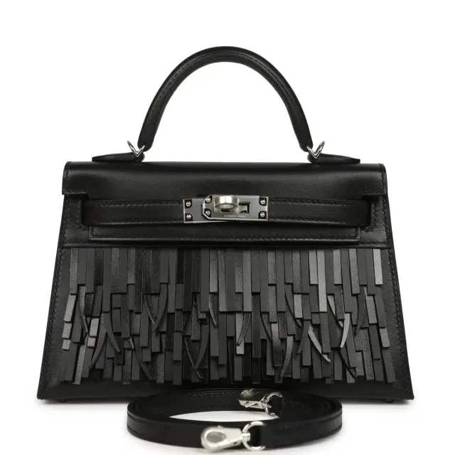 hermes Hermes Kelly Sellier 20 "Pampilles" Black Tadelakt and Sombrero Palladium Hardware