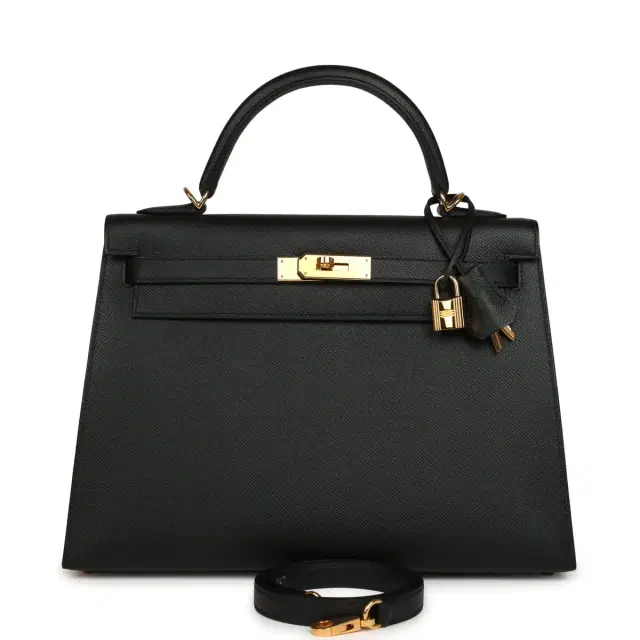 hermes Pre-owned Hermes Kelly Sellier 32 Black Epsom Gold Hardware