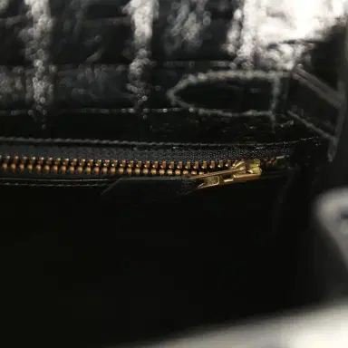 HERMÈS Vintage Hermes Kelly Sellier 28 Black Shiny Alligator Gold Hardware | Thumbnail 9