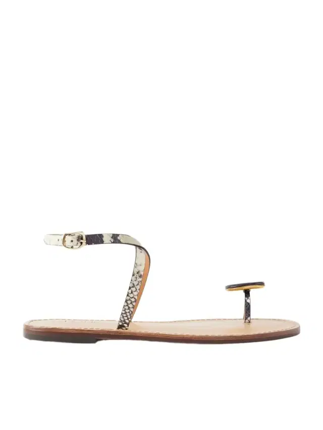 AMANU The Kigali Embellished Snake-effect Leather Flats