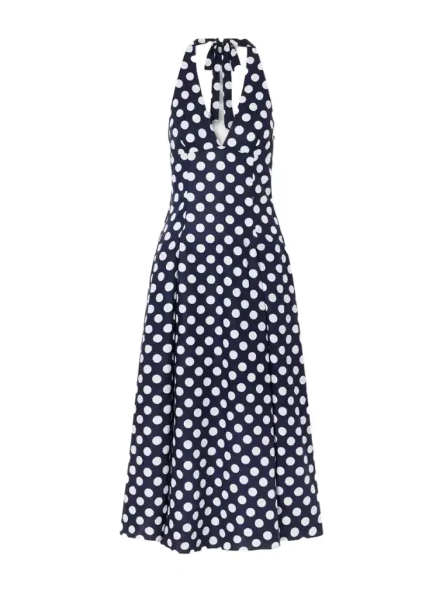 Murano Polka-dot Linen Halterneck Midi Dress