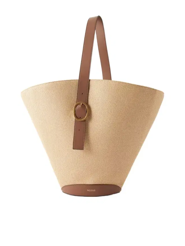 NEOUS Apheli Leather-trimmed Raffia Shoulder Bag