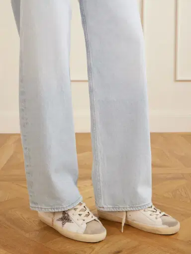 Golden Goose Super-star Distressed Glittered Suede-trimmed Leather Sneakers | Thumbnail 2 Golden Goose Super-star Distressed Glittered Suede-trimmed Leather Sneakers | Thumbnail 2