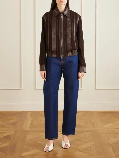 Versace Greca-embossed Leather And Suede Jacket | Thumbnail 2 Versace Greca-embossed Leather And Suede Jacket | Thumbnail 2
