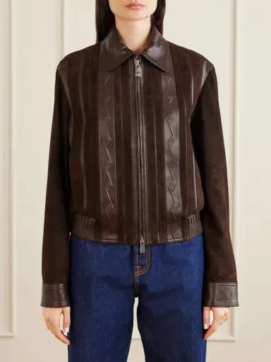 Versace Greca-embossed Leather And Suede Jacket | Thumbnail 3 Versace Greca-embossed Leather And Suede Jacket | Thumbnail 3