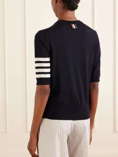 Thom Browne Grosgrain-trimmed Striped Wool-blend Sweater | Thumbnail 3