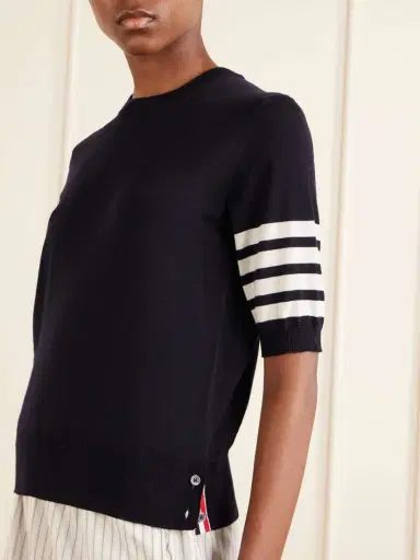 Thom Browne Grosgrain-trimmed Striped Wool-blend Sweater | Thumbnail 4