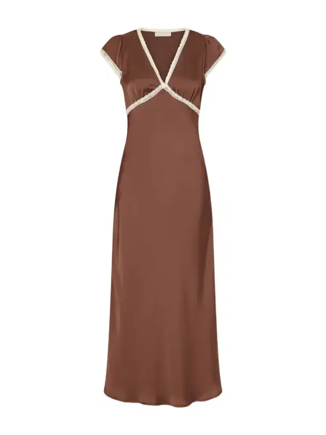 Elvira Lace-trimmed Satin Midi Dress
