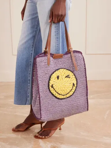 Anya Hindmarch Wink Leather-trimmed Raffia Tote | Thumbnail 2 Anya Hindmarch Wink Leather-trimmed Raffia Tote | Thumbnail 2
