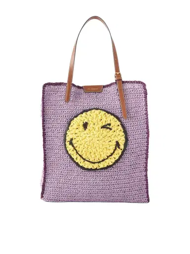 Anya Hindmarch Wink Leather-trimmed Raffia Tote | Thumbnail 1 Anya Hindmarch Wink Leather-trimmed Raffia Tote | Thumbnail 1