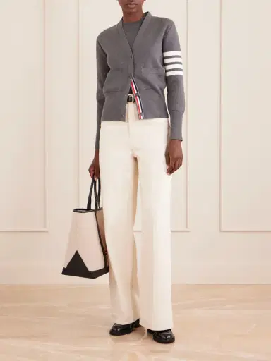 Thom Browne Grosgrain-trimmed Striped Wool-blend Sweater | Thumbnail 2 Thom Browne Grosgrain-trimmed Striped Wool-blend Sweater | Thumbnail 2