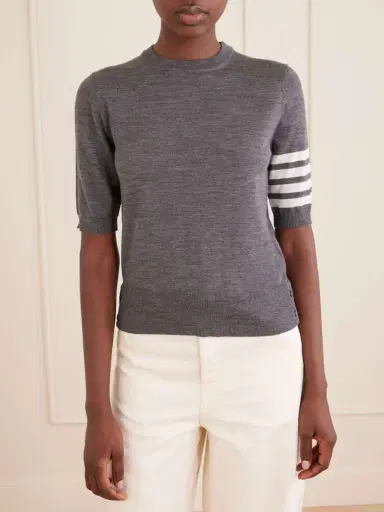Thom Browne Grosgrain-trimmed Striped Wool-blend Sweater | Thumbnail 3 Thom Browne Grosgrain-trimmed Striped Wool-blend Sweater | Thumbnail 3