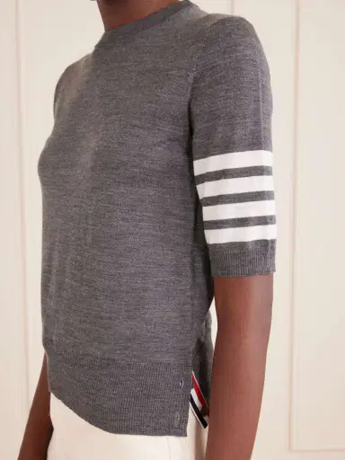 Thom Browne Grosgrain-trimmed Striped Wool-blend Sweater | Thumbnail 5 Thom Browne Grosgrain-trimmed Striped Wool-blend Sweater | Thumbnail 5