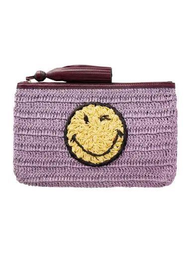Anya Hindmarch Wink Tasseled Leather-trimmed Raffia Clutch Bag | Thumbnail 1 Anya Hindmarch Wink Tasseled Leather-trimmed Raffia Clutch Bag | Thumbnail 1