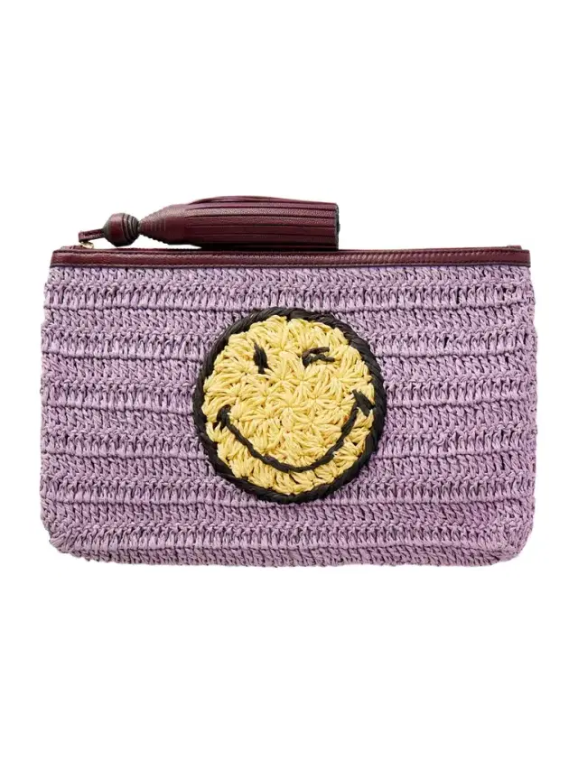 Anya Hindmarch Wink Tasseled Leather-trimmed Raffia Clutch Bag