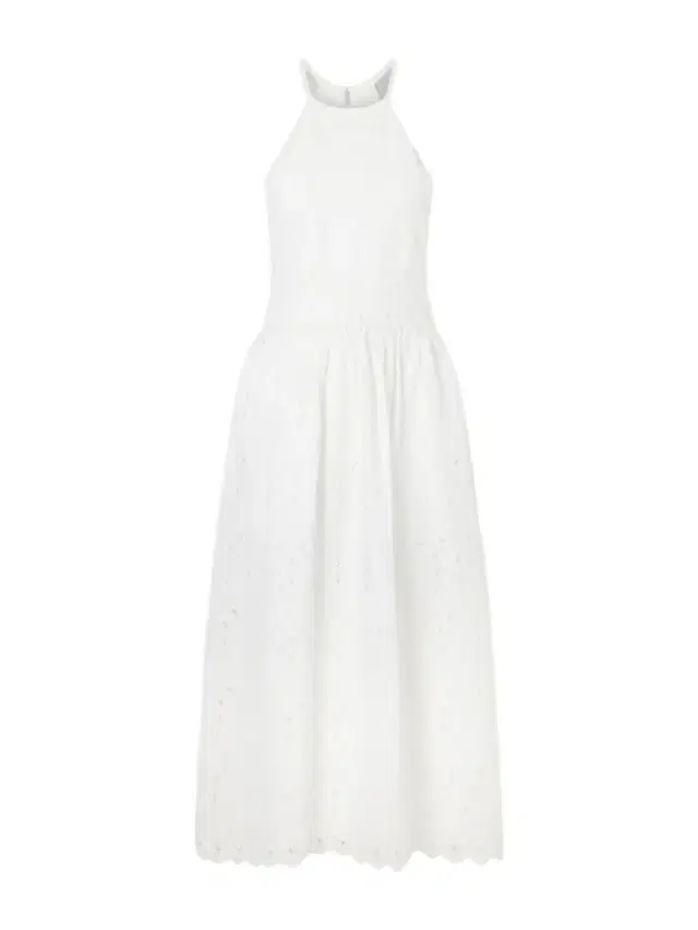Frame Scalloped Broderie Anglaise Ramie Halterneck Midi Dress