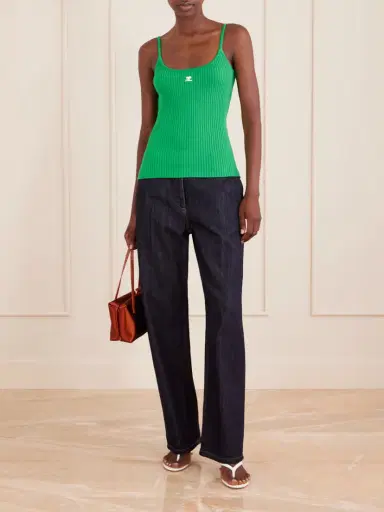 Courrèges Reedition Logo-appliquéd Ribbed-knit Tank | Thumbnail 2 Courrèges Reedition Logo-appliquéd Ribbed-knit Tank | Thumbnail 2