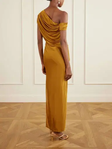 Galvan Off-the-shoulder Draped Satin-jersey Maxi Dress | Thumbnail 3 Galvan Off-the-shoulder Draped Satin-jersey Maxi Dress | Thumbnail 3