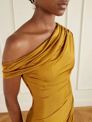 Galvan Off-the-shoulder Draped Satin-jersey Maxi Dress | Thumbnail 4 Galvan Off-the-shoulder Draped Satin-jersey Maxi Dress | Thumbnail 4