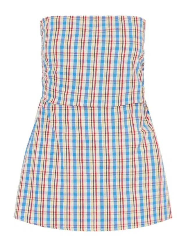 Isole Strapless Checked Cotton And Linen-blend Top