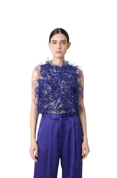 Lapointe Sequin & Feather Embroidery Cropped Tank | Thumbnail 1 Lapointe Sequin & Feather Embroidery Cropped Tank | Thumbnail 1