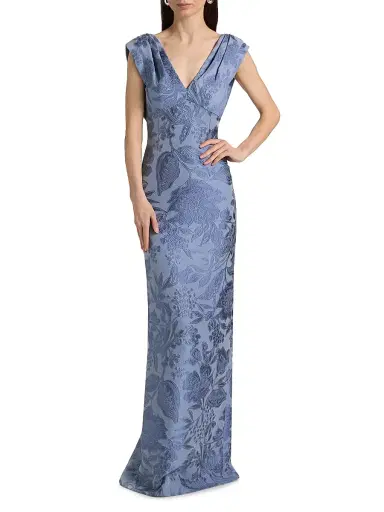 Lela Rose Women's Floral Fil Coupe V-Neck Gown | Thumbnail 2 Lela Rose Women's Floral Fil Coupe V-Neck Gown | Thumbnail 2