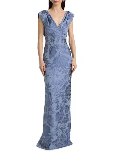Lela Rose Women's Floral Fil Coupe V-Neck Gown | Thumbnail 3 Lela Rose Women's Floral Fil Coupe V-Neck Gown | Thumbnail 3