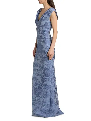 Lela Rose Women's Floral Fil Coupe V-Neck Gown | Thumbnail 4 Lela Rose Women's Floral Fil Coupe V-Neck Gown | Thumbnail 4