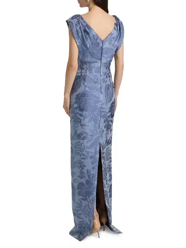 Lela Rose Women's Floral Fil Coupe V-Neck Gown | Thumbnail 5 Lela Rose Women's Floral Fil Coupe V-Neck Gown | Thumbnail 5