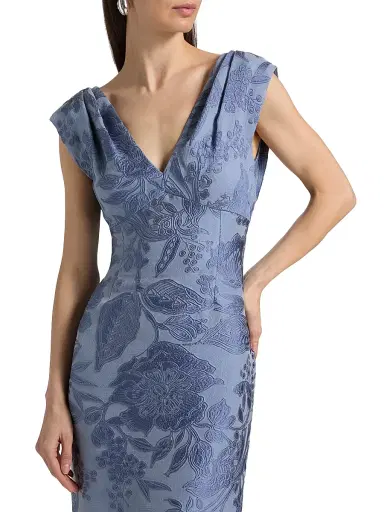 Lela Rose Women's Floral Fil Coupe V-Neck Gown | Thumbnail 6 Lela Rose Women's Floral Fil Coupe V-Neck Gown | Thumbnail 6