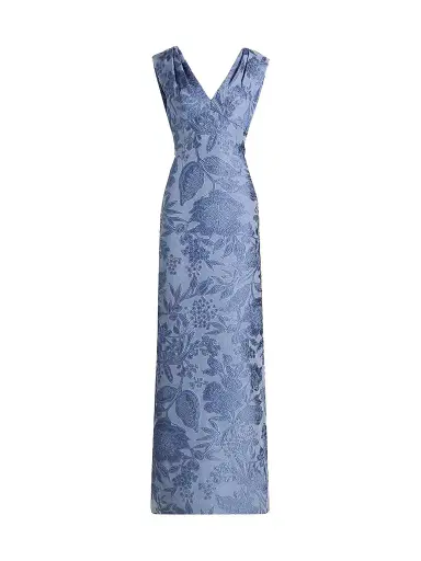 Lela Rose Women's Floral Fil Coupe V-Neck Gown | Thumbnail 1 Lela Rose Women's Floral Fil Coupe V-Neck Gown | Thumbnail 1