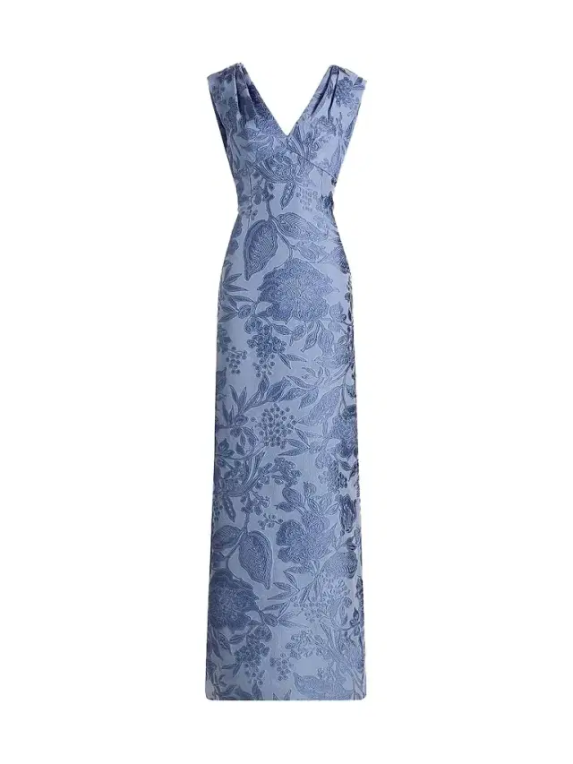 Lela Rose Women's Floral Fil Coupe V-Neck Gown - Bluebell Multi