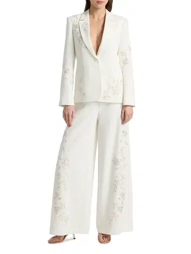 Cinq à Sept Women's Roxane Embroidered Wide-Leg Pants - Ivory Natural - Size 14 | Thumbnail 2 Cinq à Sept Women's Roxane Embroidered Wide-Leg Pants - Ivory Natural - Size 14 | Thumbnail 2