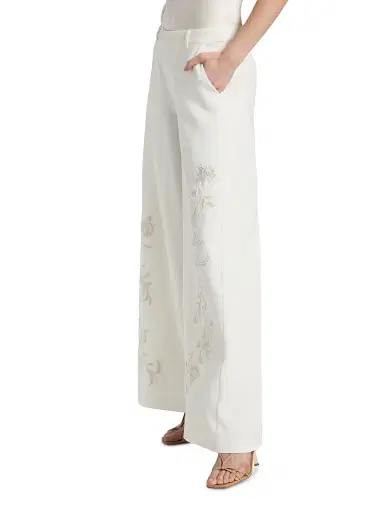 Cinq à Sept Women's Roxane Embroidered Wide-Leg Pants - Ivory Natural - Size 14 | Thumbnail 4 Cinq à Sept Women's Roxane Embroidered Wide-Leg Pants - Ivory Natural - Size 14 | Thumbnail 4