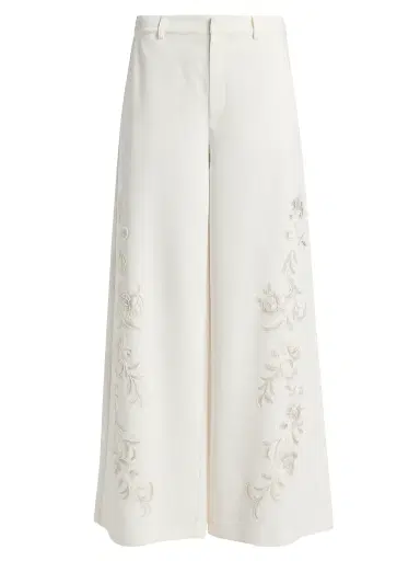 Cinq à Sept Women's Roxane Embroidered Wide-Leg Pants - Ivory Natural - Size 14 | Thumbnail 1 Cinq à Sept Women's Roxane Embroidered Wide-Leg Pants - Ivory Natural - Size 14 | Thumbnail 1