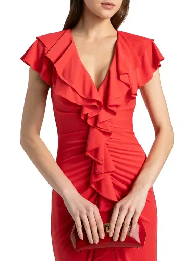 Cinq à Sept Women's Tallis Ruched Ruffled Midi-Dress - Crimson Aura - Size 14 | Thumbnail 6 Cinq à Sept Women's Tallis Ruched Ruffled Midi-Dress - Crimson Aura - Size 14 | Thumbnail 6