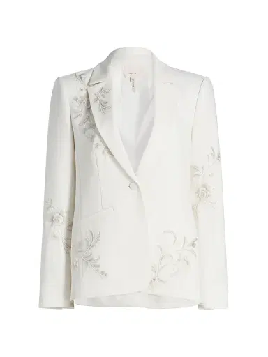 Cinq à Sept Women's Karlie Embroidered Blazer - Ivory Natural - Size 16 | Thumbnail 1 Cinq à Sept Women's Karlie Embroidered Blazer - Ivory Natural - Size 16 | Thumbnail 1