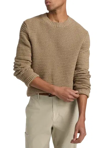 Vince Men's Knitted Cotton-Cashmere Crewneck Sweater - Dark Pecan - Size XXL | Thumbnail 3