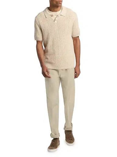 Vince Men's Seed-Stitch Ribbed Cotton Polo Shirt - Dark Blanco - Size XXL | Thumbnail 2