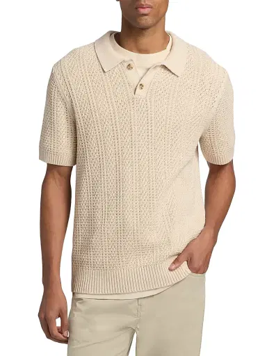 Vince Men's Seed-Stitch Ribbed Cotton Polo Shirt - Dark Blanco - Size XXL | Thumbnail 3