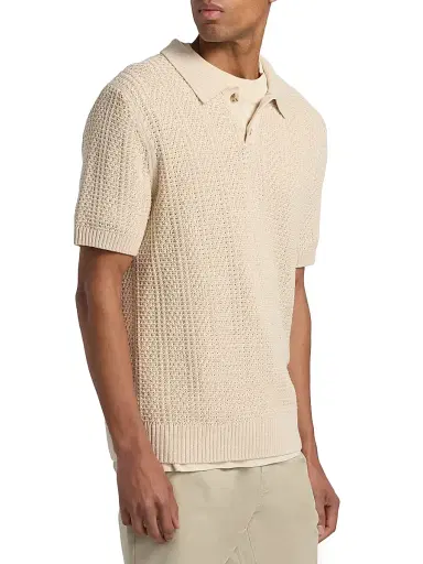 Vince Men's Seed-Stitch Ribbed Cotton Polo Shirt - Dark Blanco - Size XXL | Thumbnail 4