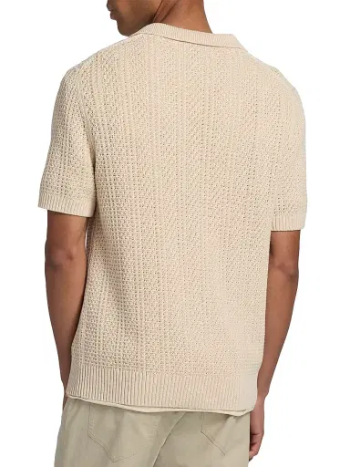 Vince Men's Seed-Stitch Ribbed Cotton Polo Shirt - Dark Blanco - Size XXL | Thumbnail 5