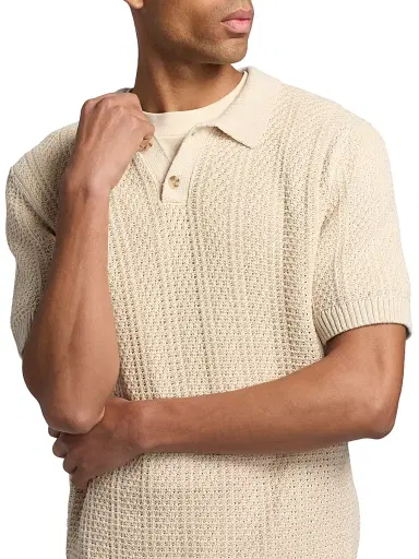 Vince Men's Seed-Stitch Ribbed Cotton Polo Shirt - Dark Blanco - Size XXL | Thumbnail 6