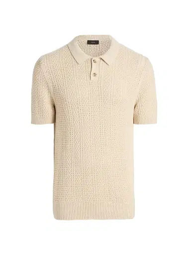 Vince Men's Seed-Stitch Ribbed Cotton Polo Shirt - Dark Blanco - Size XXL | Thumbnail 1