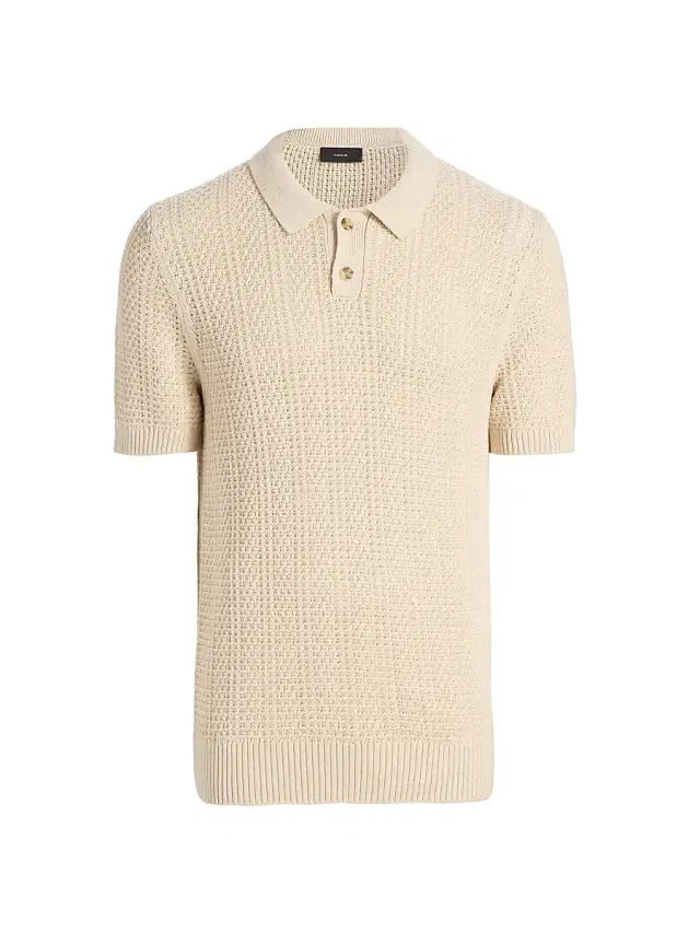 Men's Seed-Stitch Ribbed Cotton Polo Shirt - Dark Blanco