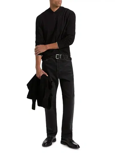 Vince Men's Fine Slub Double-Layer Cotton Hoodie - Black Smock White - Size XXL | Thumbnail 2