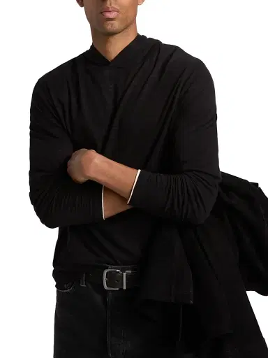 Vince Men's Fine Slub Double-Layer Cotton Hoodie - Black Smock White - Size XXL | Thumbnail 3