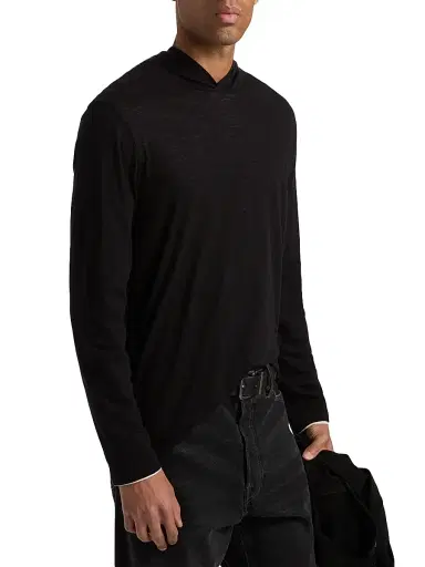 Vince Men's Fine Slub Double-Layer Cotton Hoodie - Black Smock White - Size XXL | Thumbnail 4