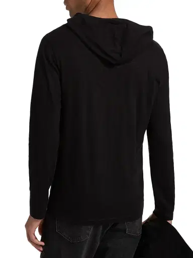 Vince Men's Fine Slub Double-Layer Cotton Hoodie - Black Smock White - Size XXL | Thumbnail 5