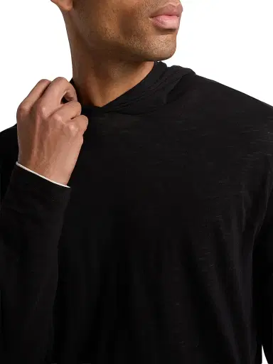 Vince Men's Fine Slub Double-Layer Cotton Hoodie - Black Smock White - Size XXL | Thumbnail 6